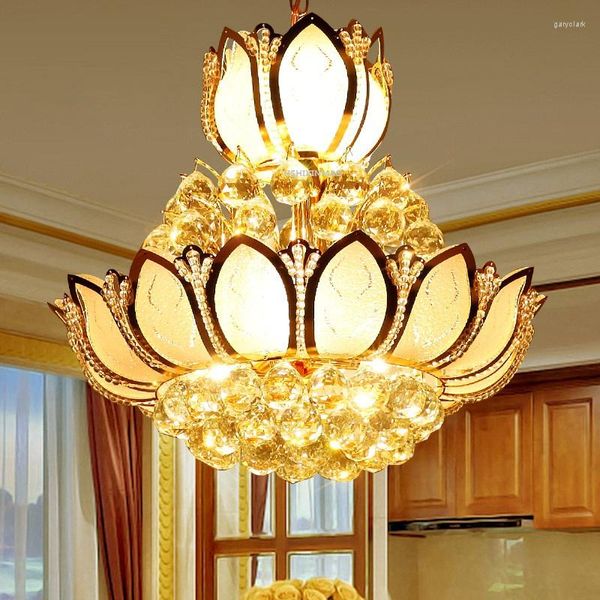 Anhängerlampen Lotus Blumenglas Gold LED-Kristall Kronleuchter Leuchten Deckenlampe 45 cm 50 cm für Esszimmer Schlafzimmer Beleuchtung AC85-265V