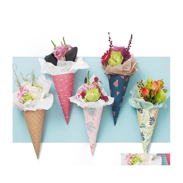 GRESTO GREST 20PCS Sorve Cream Flowers Paper Packaging Flower Cones Holder Bouquet Wedding Decora￧￣o de Florista Supplies Drop Drop Delt Dhrmq