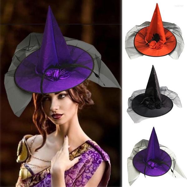 Accessorio per cappello da strega increspato grande da donna con cappelli a sfera per feste di Halloween