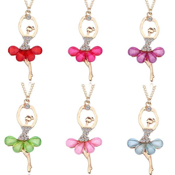 Collane con ciondolo Moda Pendenti con pendenti per ragazza ballerina di cristallo colorato per donna Oro Fata Principessa Ragazze Femme Collana Gioielli Bijoux