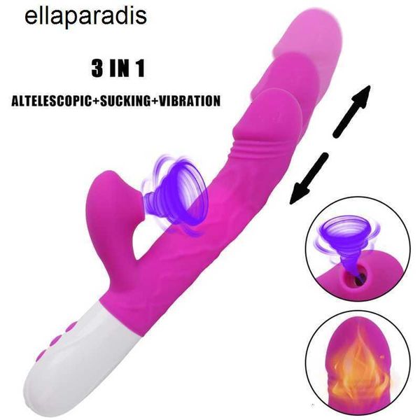 Sexspielzeug-Massagegerät 3-in-1-Heizkaninchen-Vibrator Klitoris Saugen Vagina G-Punkt Stimulieren Vibratoren Teleskop-Rotationsdildo für Frauen