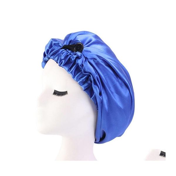 Beanie/Skull Caps Women Long Night Sleep Hat Berretto turbante in raso con bottoni Donna Durag Durags Ladies Hair Care Cappelli da doccia Salon Make Dhsxz