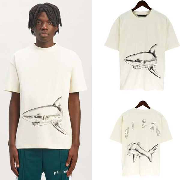 Shark Print T-shirt da uomo taglie forti T-shirt spesse in cotone pesante T-shirt oversize vintage da uomo Streetwear Tee T-shirt giovanili unisex Trend Brand Palms Maniche corte