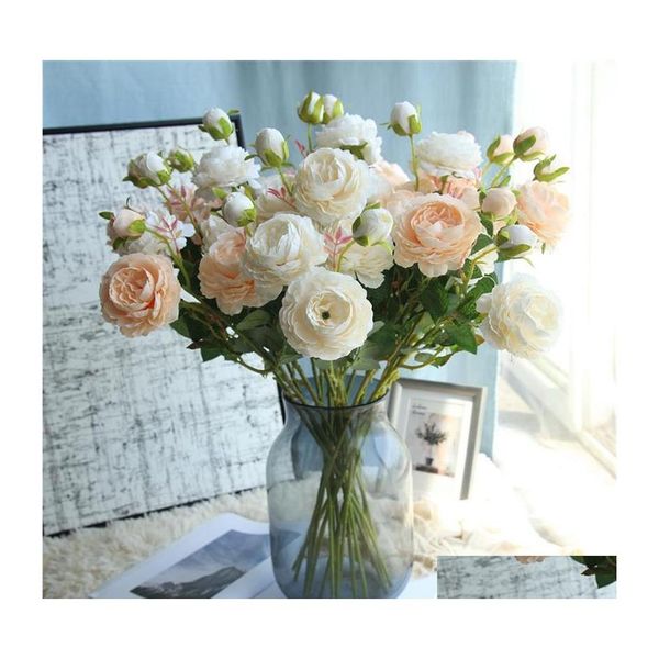 Ghirlande di fiori decorativi Decorazione di nozze Artificiale di alta qualità Vivido tocco reale Rose Fiore di seta Sposa Decorazioni per la casa Bouquet Dhwsx