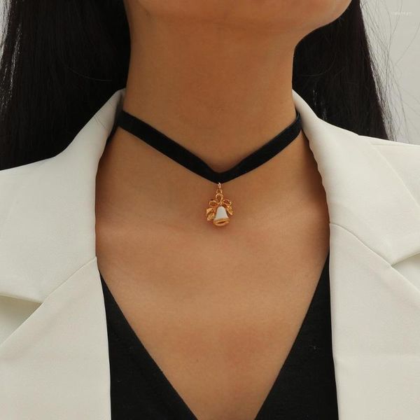 Girocollo Classico Regalo Di Buon Natale Pizzo Bianco Pendenti Collana In Velluto Nero Bellissimi Gioielli Con Campana Tintinnante Per Donne E Ragazze