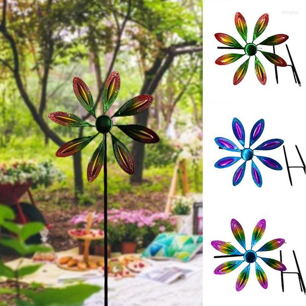 Decorações de jardim Pinwheels gramado em forma de flor girador de vento artesanal colorido moinho de vento de metal para exterior 22 9 66cm ud88