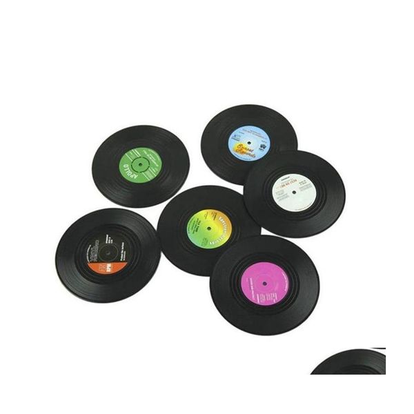 Paspaslar 6pcs/set ana masa bardağı mat yaratıcı dekor kahve içecek placemat retro vinil cd kayıt içecek bardak altlıklar damla del dh1vv