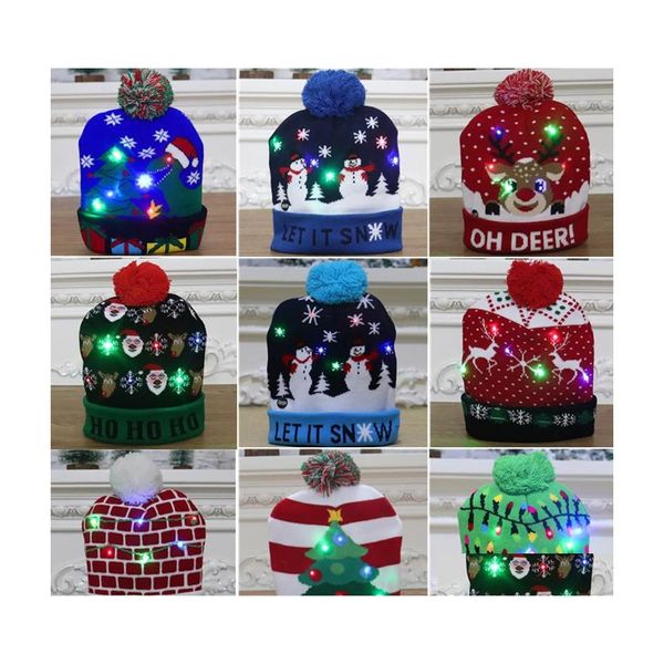 Decora￧￵es de Natal Hap Sweater de malha Lightup Xmas Cap Beanie Led Light Home Ano Presente para Crian￧as Deda￧￣o de Droga de Droga Dhci7