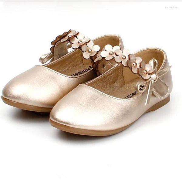 Sapatos chatos 1-7t meninas meninas de couro ouro vermelho preto branco flor kids princesa para cocktail festas vestido de noiva