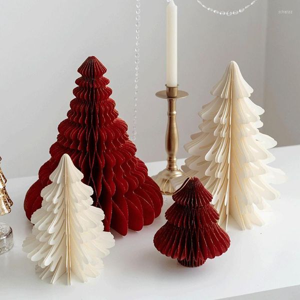 Decorazioni natalizie 2 pezzi Alberi di carta Decorazione da tavolo Design a nido d'ape fai-da-te Albero da appendere Decorazioni per feste