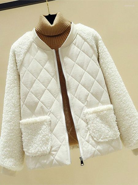 Kadın trençkotları sahte kürk kış ceket kadın patchwork tasarımcı tarzı moda ışık kısa ceket kadın sonbahar ince kuzu yün kapşonlu