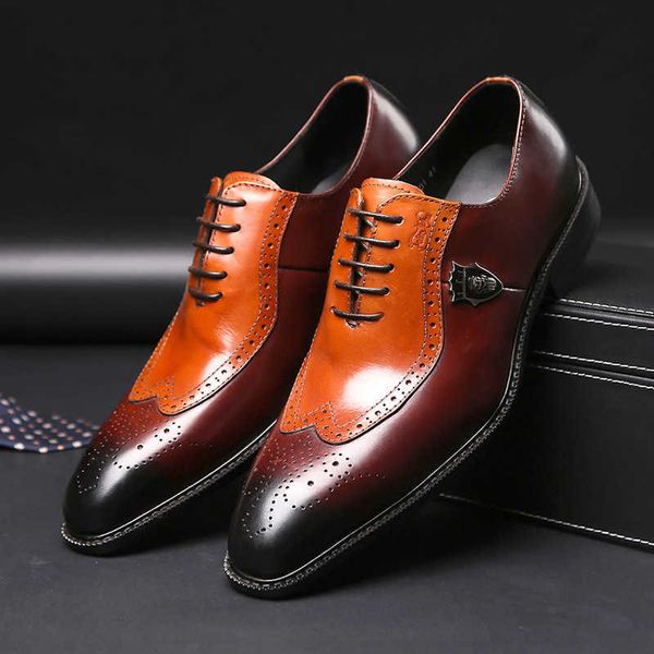 Abendschuhe, italienisches Design, echtes Leder, Herren-Hochzeits-Wingtip-Brogue