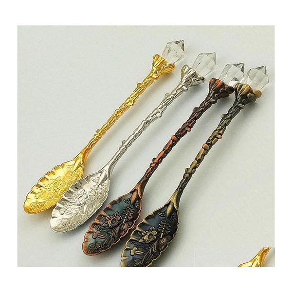 Ложки хрустальная голова Spoon Retro Arable Style Coffee Spoon Decorative Pattern Dessert для кухонного стола Ужин по еде капли Dhz1d