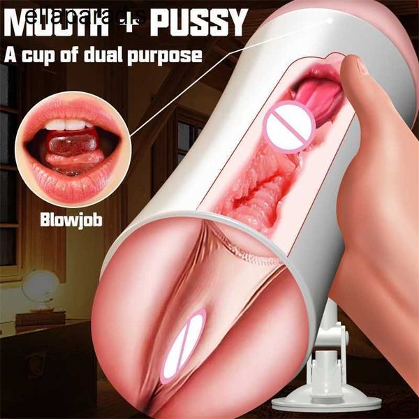 Erwachsener Massagegerät Dual Channel Male Automatic Masturbation Cup Echte Muschi Saugen Ausgeprägte Blowjob-Maschine mit Standvibrator Sexspielzeug 18