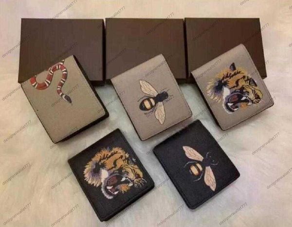 Carteira de design de luxo, animal, couro curto, cobra, tigre, abelha, carteiras, bolsas para homens, mulheres, estilo longo, porta-cartões, carteira