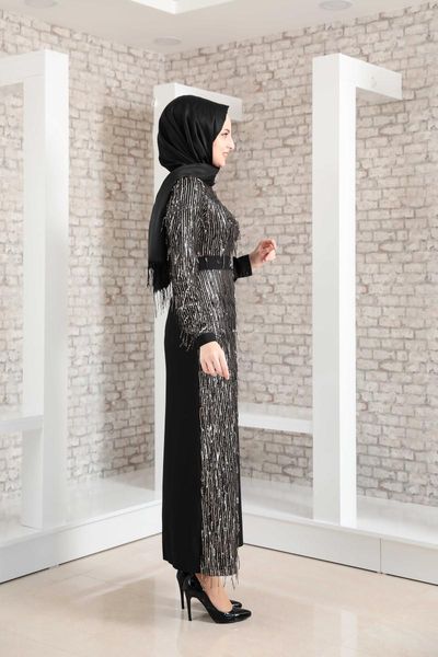 Abbigliamento etnico Abito da donna nero. Abaya elegante e di qualità. Moda stagione musulmana. Quattro utilizzabili. Fatto in Turchia. Caftano. Caf