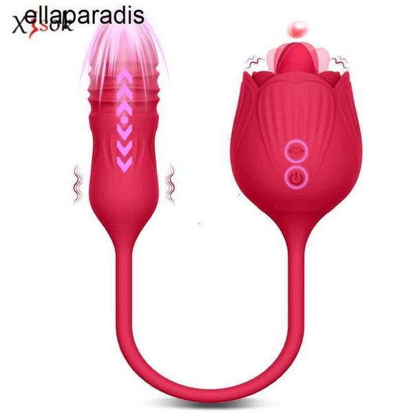 Sexspielzeug Massagegerät Rose Vibrator Weiblich Oral Zunge Lecken Klitoris Klitoris Stimulator Stoßendes vibrierendes Liebes-Ei-Dildo Erwachsene für Frauen