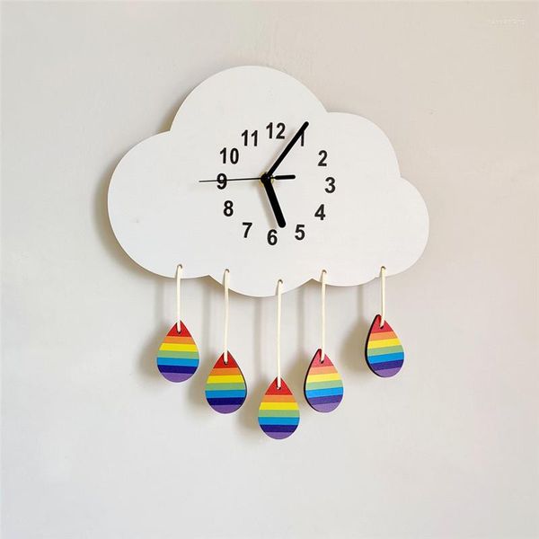 Relógios de parede insere nórdicos clock de nuvem de madeira decoração de quarto ornamentos de madeira digital mudo móveis silenciosos berçário pó adereços