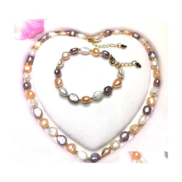 Colares de miçangas de colar de pérolas Bracelete Conjunto Barroco 16 Natural for Mulheres 3 Cor 89mm Pearls Jóias Presentes de casamento Drop Drop Pen Dh5cm