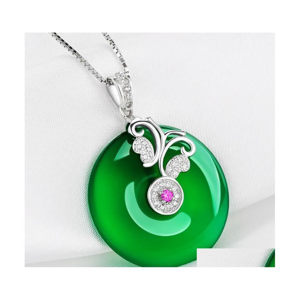 Collane con pendente Verde naturale Hetian Giada Farfalla 925 Collana Sier Giadeite cinese Amet Fascino di moda Gioielli Regali per le donne D Dh1Fv