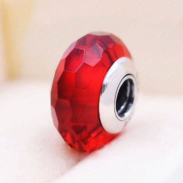 2 Stück 925 Sterling Silber rote facettierte Murano-Glasperlen für Pandora-Schmuck-Charm-Armbänder und Halsketten