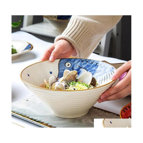 Ciotole Cappello in stile giapponese creativo Ciotola Big Noodle Colazione Personalità domestica Stoviglie Manzo Ramen C Drop Delivery Giardino domestico K Dhnho