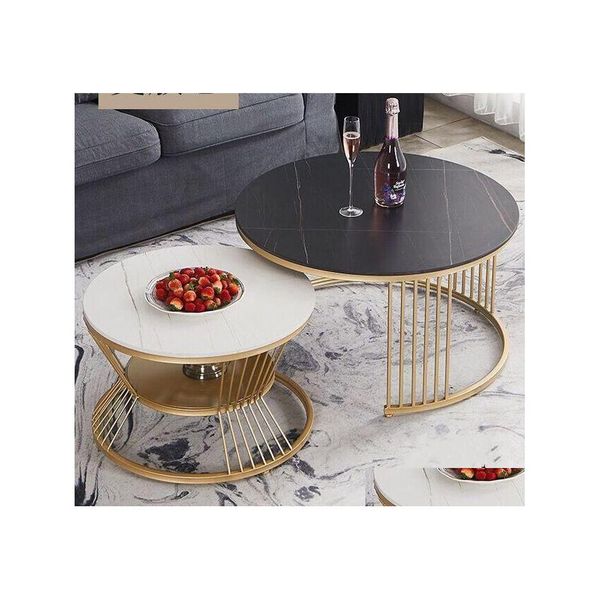 Wohnzimmermöbel-Herstellungsfabrik Nordic Light Luxus-Marmor-Tischplatte Kreativer Couchtisch mit Edelstahlbasis Drop Deli Dhhcl