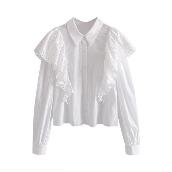 Женские блузки женщины белая блузя рубашка кружевная рюша выключить воротник с длинным рукавом офис хлопта повседневные вершины химиз женские рубашки