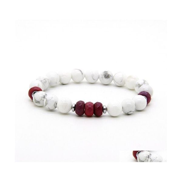 Perline Unisex Coppie Gioielli All'ingrosso 10 Pz / lotto 8 Mm Bianco Howlite Marmo Fuoco Agata Pietra Amanti Della Distanza Braccialetti Fortunati Goccia Deli Dhmog