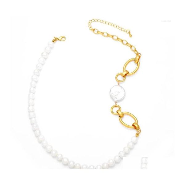 Anhänger Halsketten Flola Handgemachte Süßwasser Weiße Perle Für Frauen Vergoldet O Schnalle Perlen Halskette Choker Party Schmuck Geschenk Dro Dhz5Y