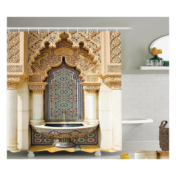 Duschvorh￤nge Memory Home Marokkanische Dekor Vorhang Vintage Building Design Polyester Stoff Badezimmer Set mit Haken Drop Lieferung Ga DH98G