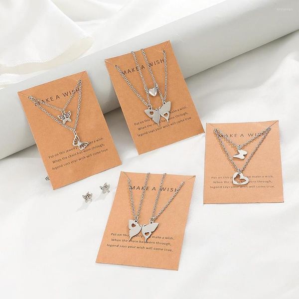 CARKER 2PCS/Set Stainless Steel Geometria Coração de Butterfly Pingente Colar para mulheres Acessórias de amizade para casais