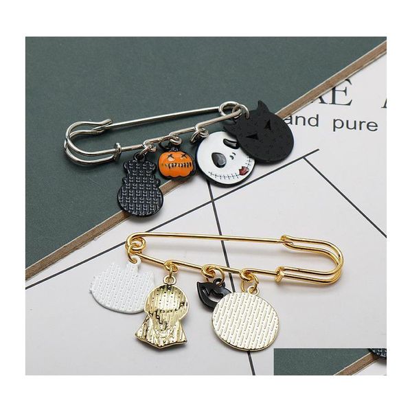 Anhänger Halsketten Halloween Schmuck Kürbis Geist Pin Brosche Schwarze Katze Taille Schuh Dekoration Zubehör Schnürsenkel Schnalle Drop Delive Dh328