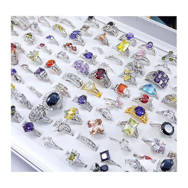 Com pedras laterais por atacado 50pcs/lote women rings naturais anéis de cristal gemadas moda halo cocktail ring wedding festa presente jewelr dhxaf