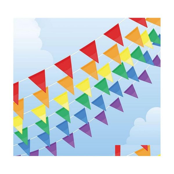 Party-Dekoration, 80 m, 200 Flaggen, weiß, rot, blau, gelb, Satin-Seide, Bunting, Banner, Wimpel, Babyparty, Hochzeit, Girlande 200929 Drop Deli Dhxrh