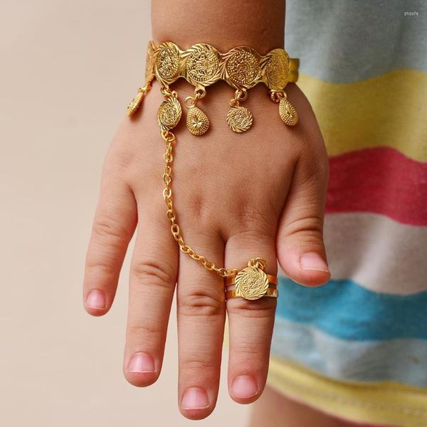 Braccialetto WANDO Baby Coin Bracciale con anello a misura libera Color oro arabo per bambini Gioielli per bambini Regali mediorientali