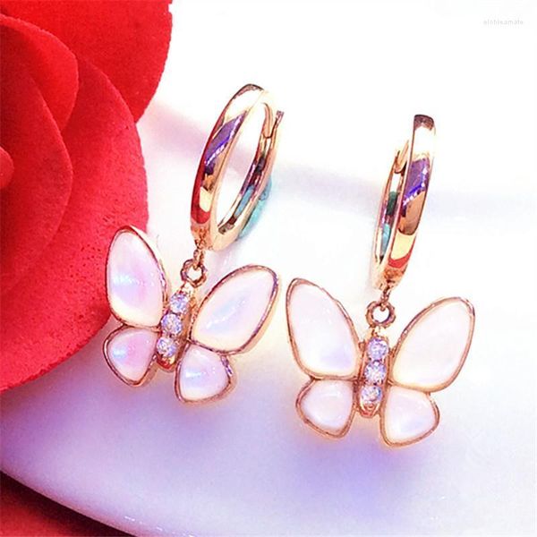 Backs Orecchini Russian 18K Rose Gold Plated White Shell Butterfly Ear Clip Simple Novel 585 Purple For Women