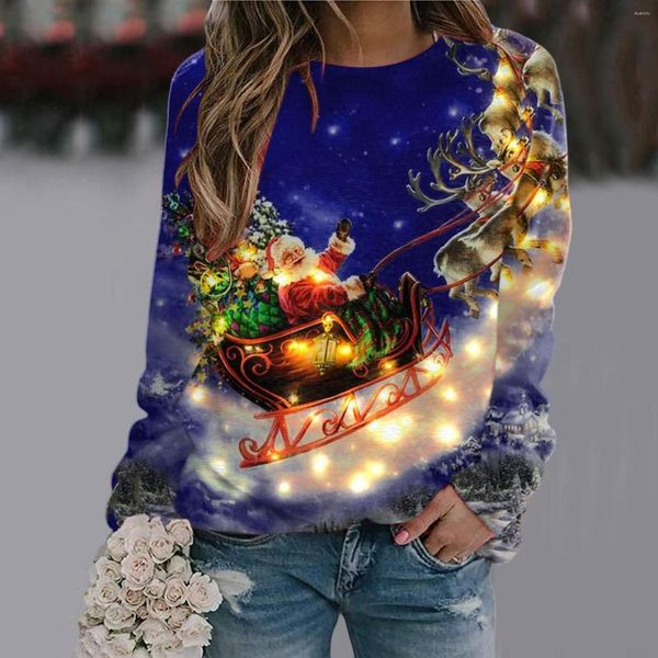 Moletons femininos Winter Christmas Mulheres Sorto Sorto Papai Noel Blush Pallover Graphic Print Tops Ladies Kawaii Sweetshirts Navidena 2023