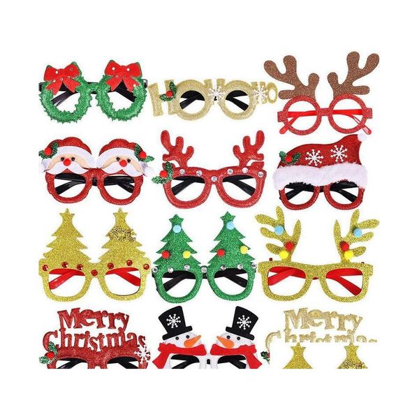 Montature per occhiali da sole Buon Natale Cornice per occhiali Albero di Babbo Natale Pupazzo di neve Divertente Maschere per feste Accessori Ornamenti Decorazione Moda Bambini P Dhlo2