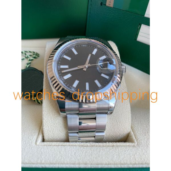 Orologio da uomo di lusso 41mm Datejust Quadrante nero luminoso Meccanico automatico a carica automatica Acciaio inossidabile Vetro zaffiro Movimento asiatico 2813 Orologi