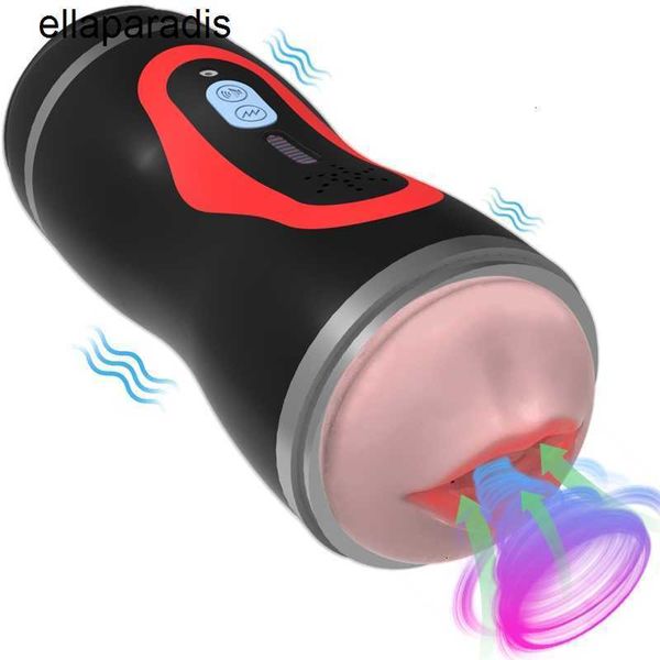 Massageador adulto automático telescópico masculino masturbador copo vibrador 2 em 1 realista buceta boca dupla extremidade vagina garganta profunda brinquedo sexual para homem 18