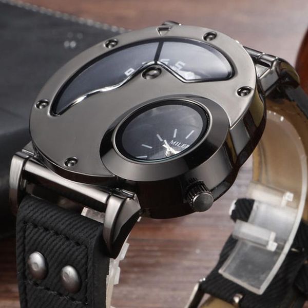 Orologi da polso Orologi militari sportivi da uomo Fuso orario multiplo unico Orologio al quarzo punk freddo da uomo Reloj in pelle Orologio da polso da uomo marrone nero rock