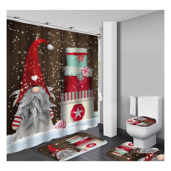 Cortinas de chuveiro Feliz Natal Curta de banho ￠ prova d'￡gua Santa Santa Mat tampa de tampa de poli￩ster/ flanela entrega do jardim da casa b dh5rv