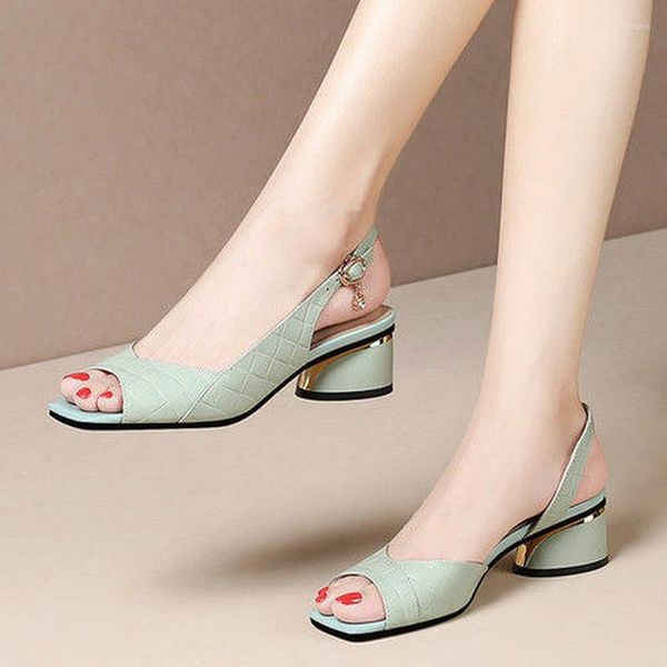 Sandalet yaz kadın açık ayak parmağı pompalar arka kayış orta topuklu ayakkabılar peep bayanlar klasik elbise sandalias mujer