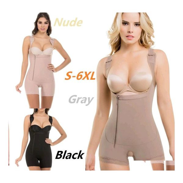 Vita Tummy Shaper Fl Body Fajas Colombianas Womens Seamless coscia più sottile Busto aperto Shapewear Firm Control Body Plus Size S6X Dh41N