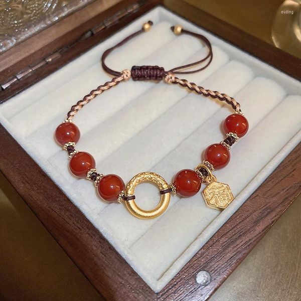 Ссылка браслеты китайская буква красный бусин Регулируемая акация бобы веревка для женщин 2023 модный подарок биджо.