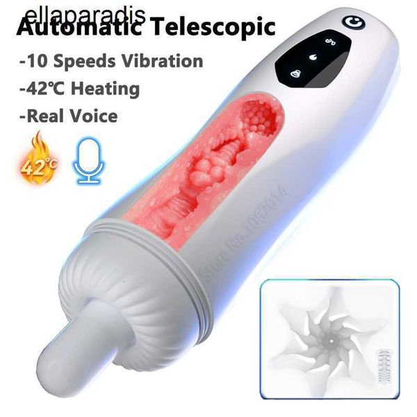 Adulto massageador masculino masturbação copo automático telescópico aquecimento boquete máquina de silicone vaginas reais sexo oral buceta brinquedos sexy para homem