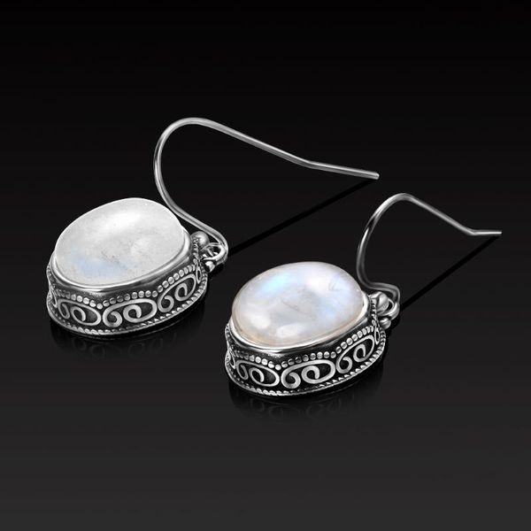 Brincos Dangle Drop Swornier Oval Natural Moonstone Drop For Women Vintage 925 Sterling Silver Silver Ear Jóias Partido de Jewel