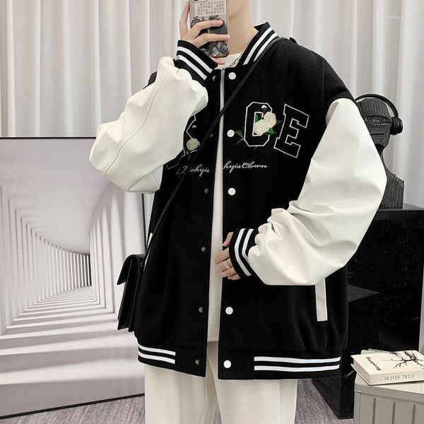 Jackets masculinos Carta de outono Impressão Streetwear Baseball Jacket Men Loose Varsity Clothing