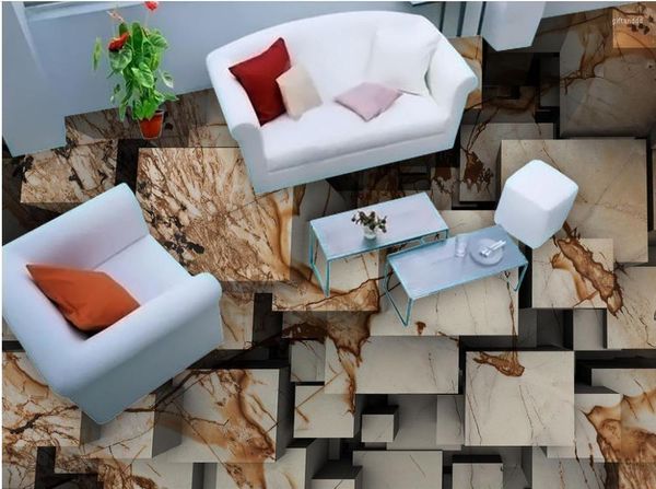 Papéis de parede 3D piso de piso tridimensional espacial marmoreado tendência de moda pintura papel de parede
